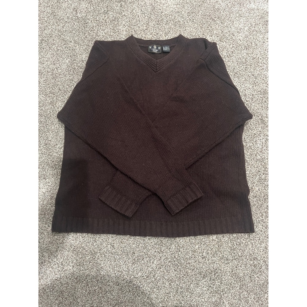 Vintage J. Riggins Sportswear Brown Lambswool Blend V-Neck‎ Sweater Mens Large